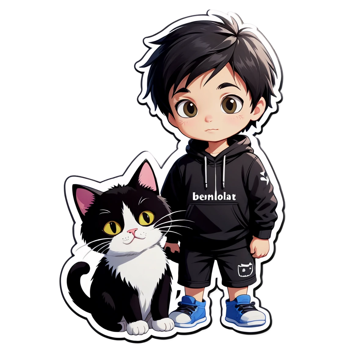 Black and white cat with a boy  cat stickers