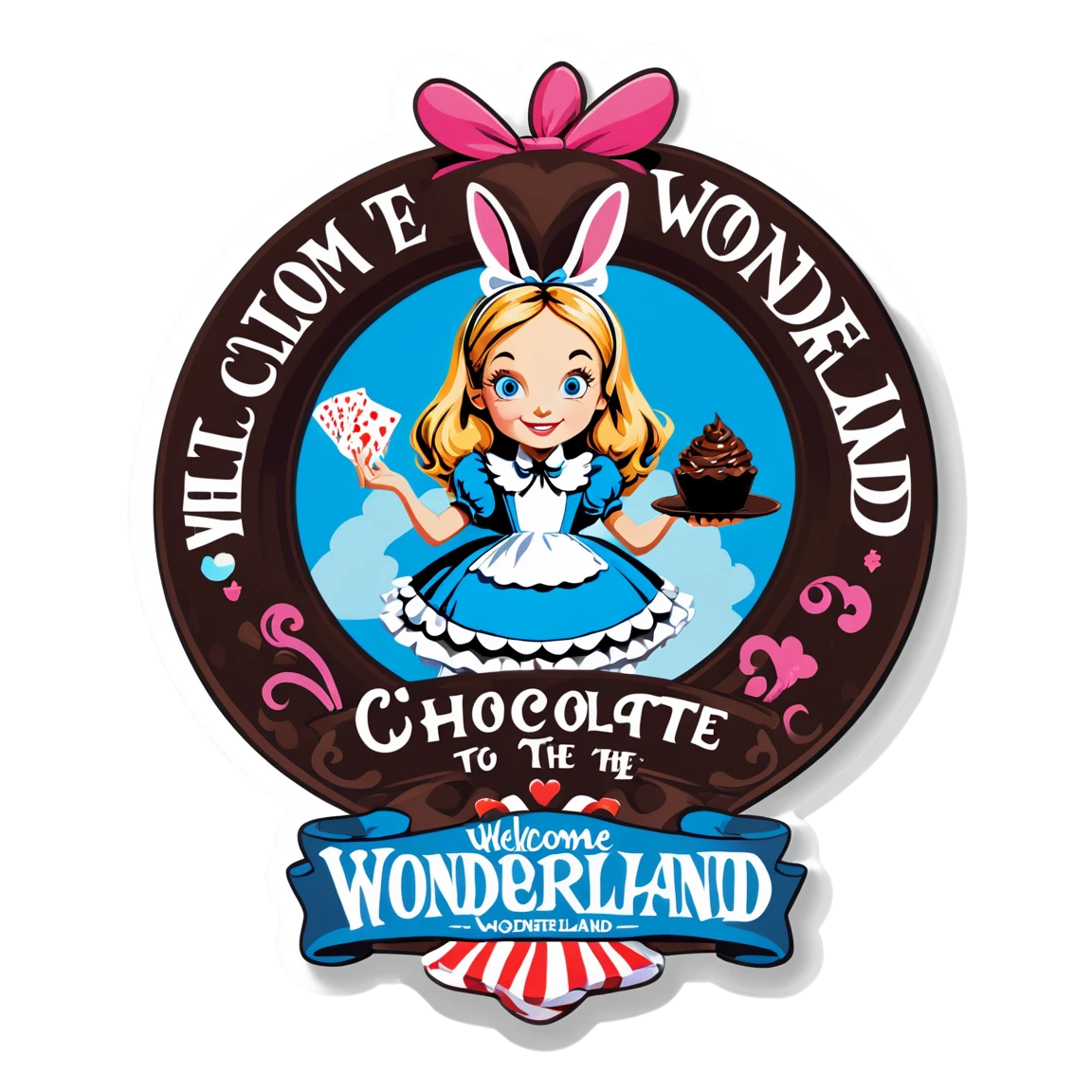 Titled welcome to the chocolate wonderland  alice-in-wonderland stickers