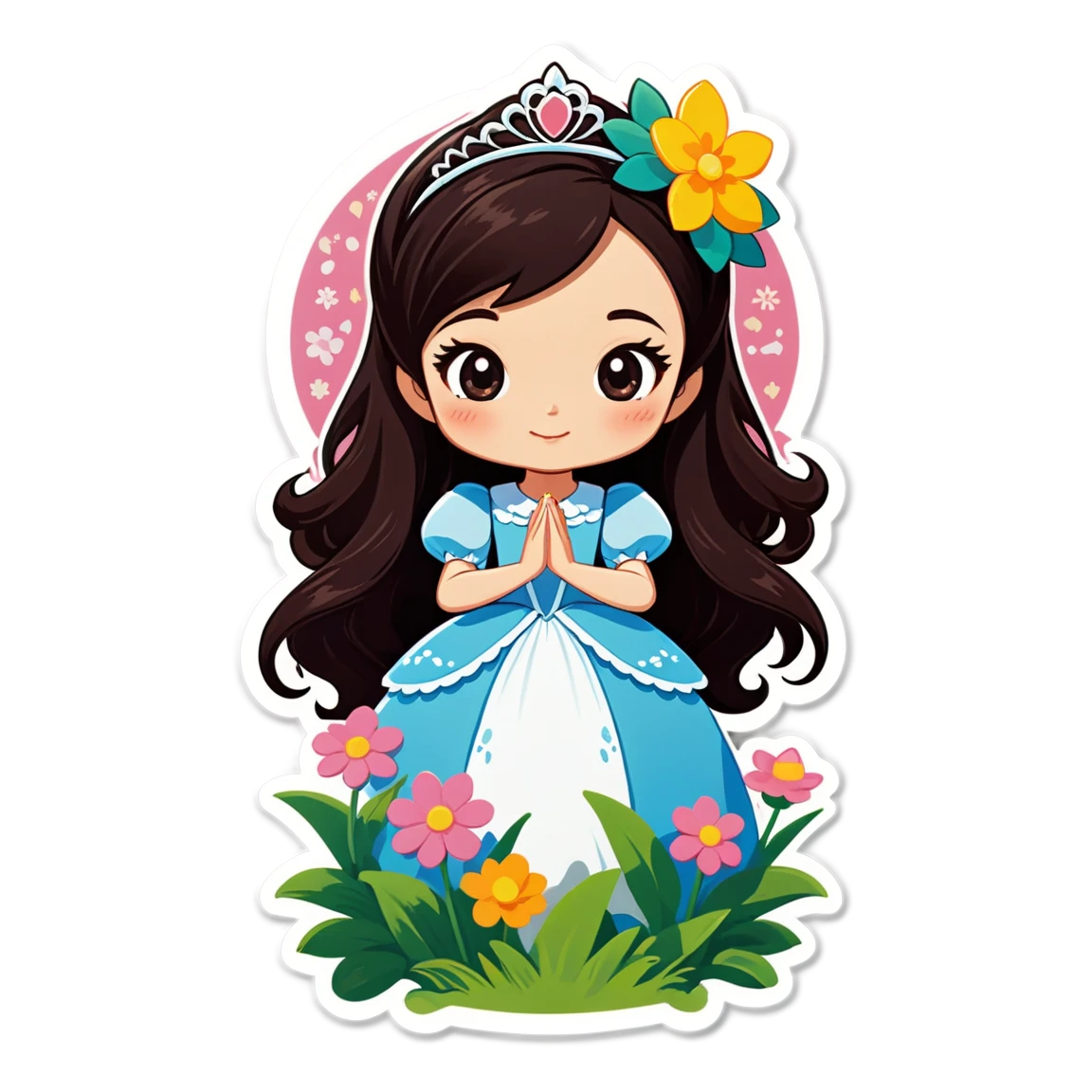 黒髪ストレート　キラキラ目　かわいい　花冠　 in a garden princess stickers