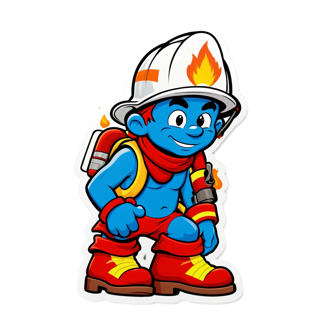 SMURF , , wearing a helmet, wearing boots, with a fire, with a ladder firefighter stickers