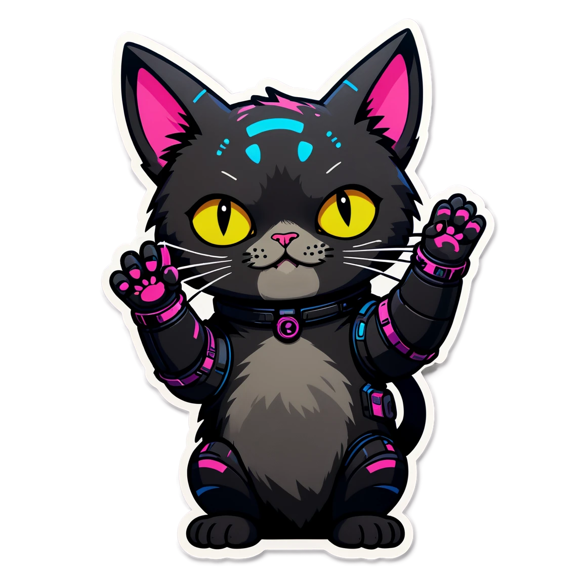 cyberpunk cat waving hand cat stickers