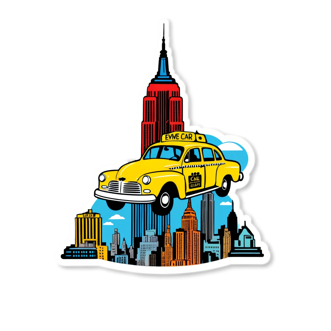 with the Empire State Building, with a yellow cab new-york stickers