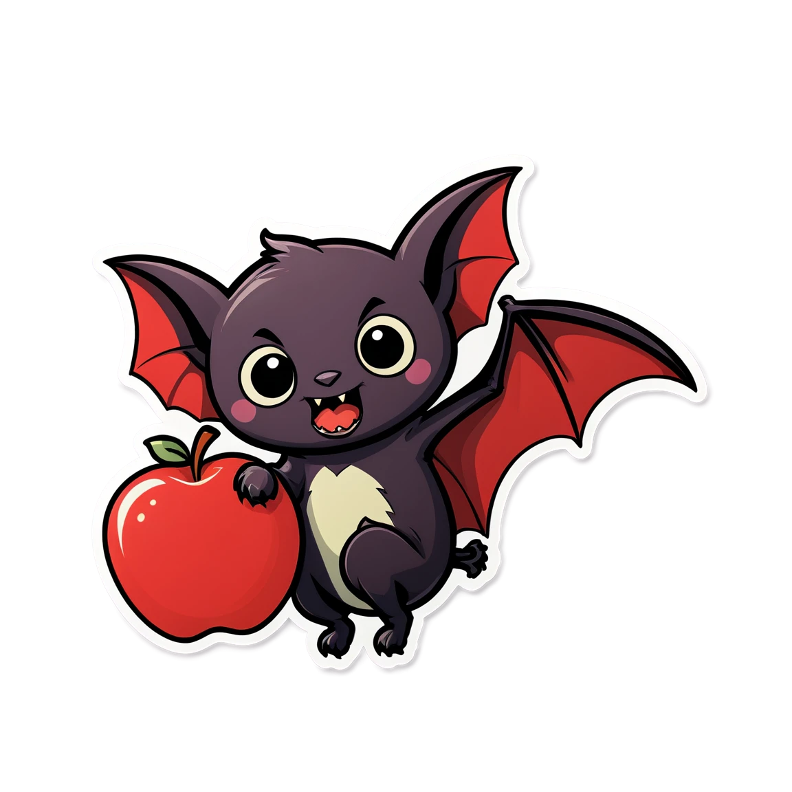 Simple two colour vector logo cute small bat holding onto large apple bat stickers