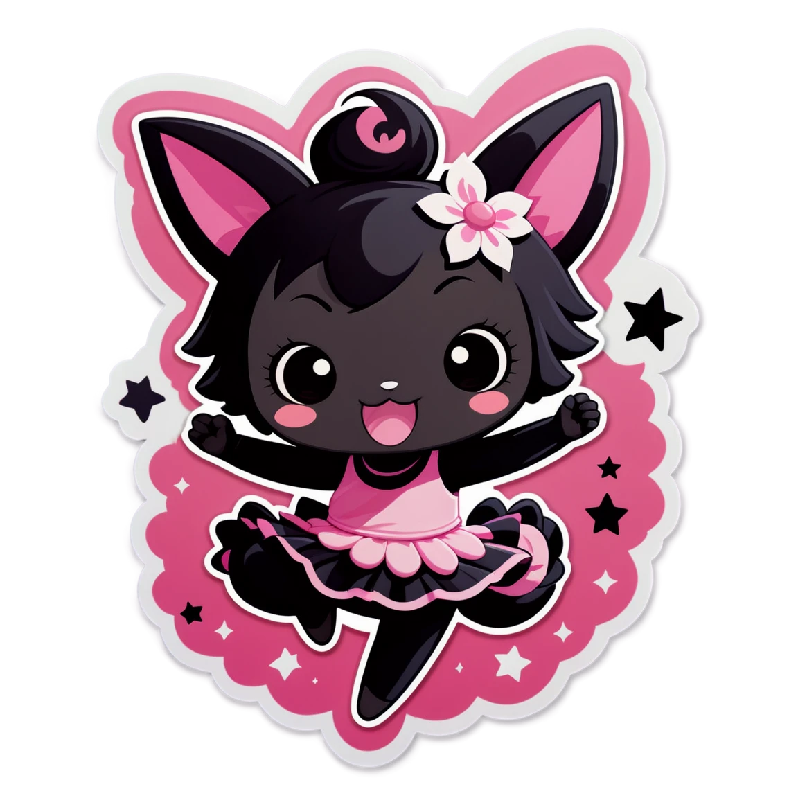 with pink and black accents, dancing kuromi stickers