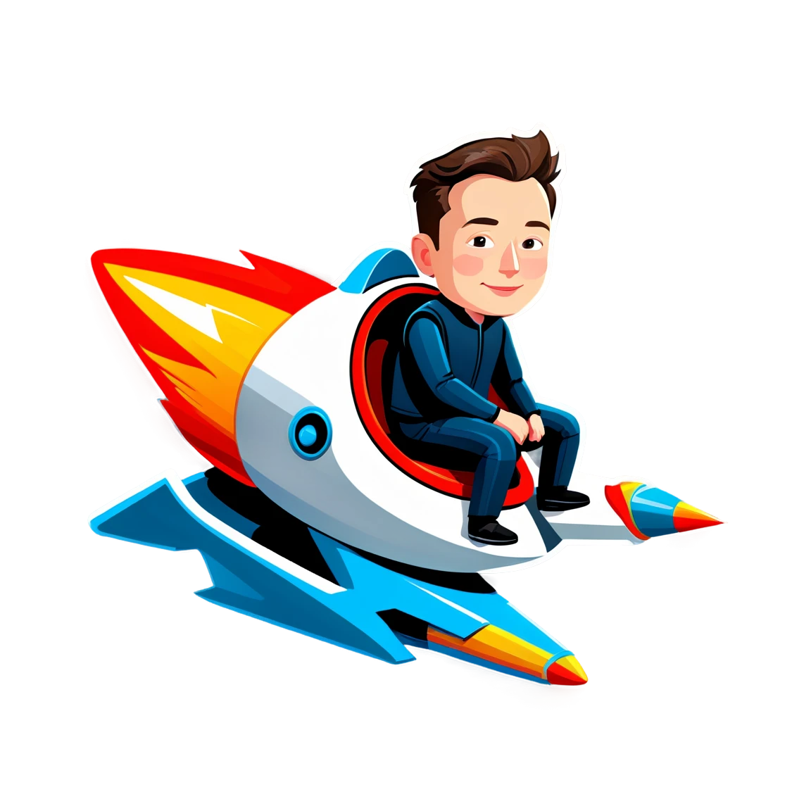 Elon Musk riding a futuristic minimalistic toy Rocketship, flying in space luff stickers