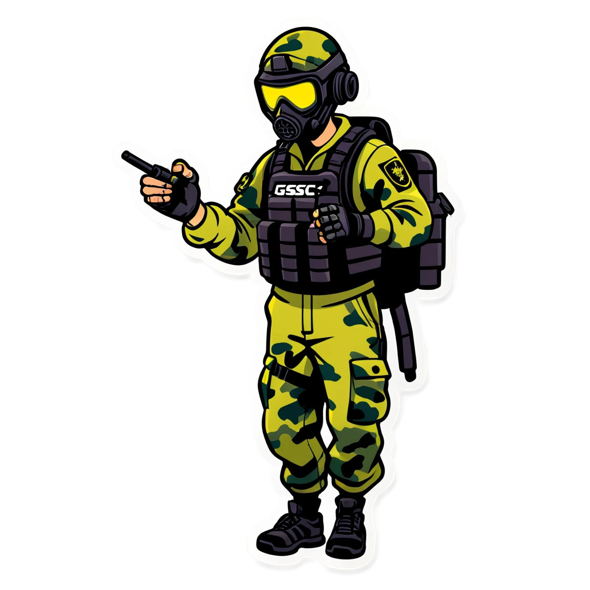 wearing camo gear, throwing a grenade csgo stickers