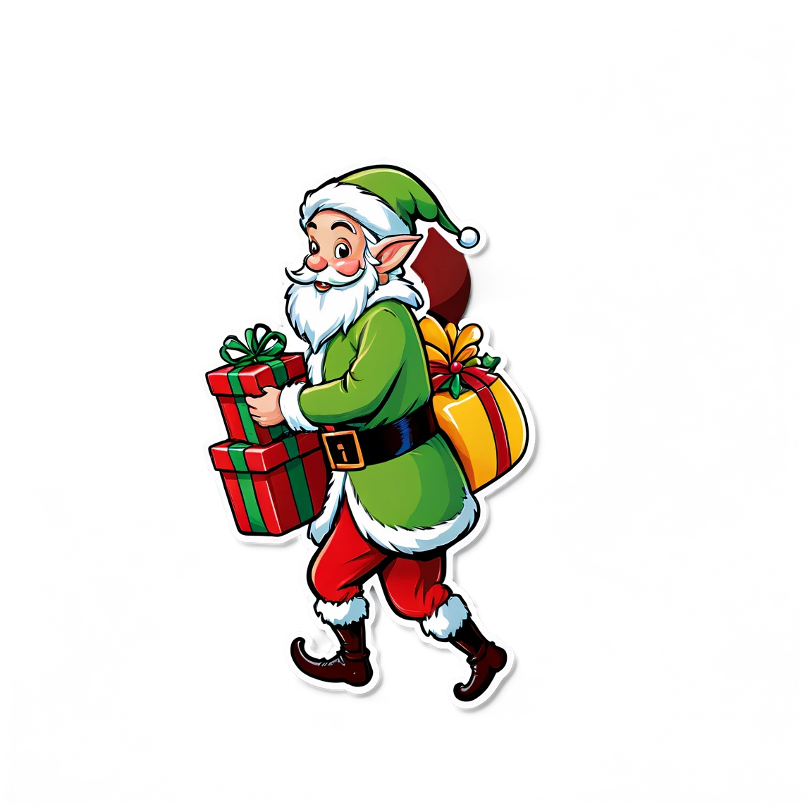 elf on santa back carrying gifts christmas stickers