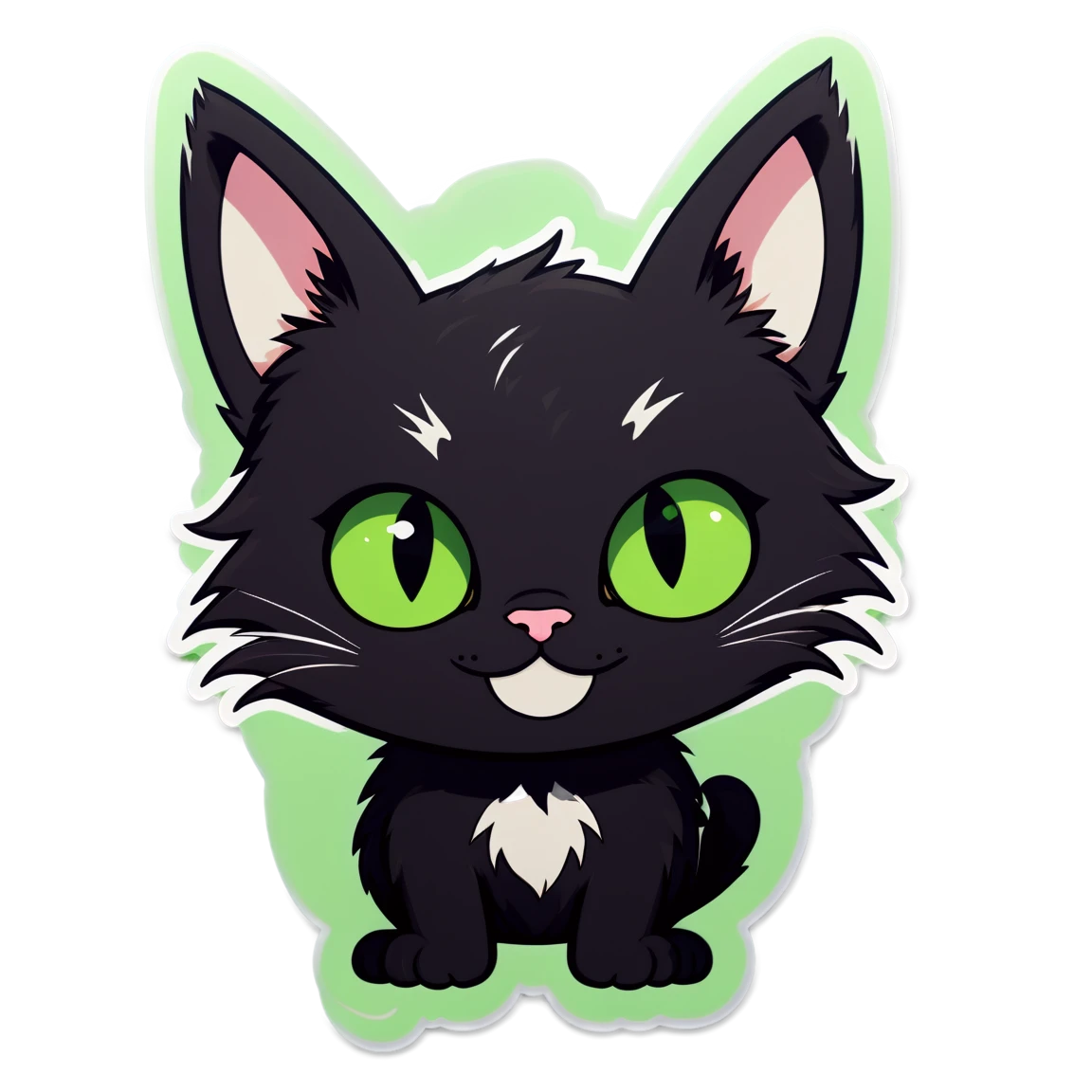 Cat, full black, green eyes, simple, humanoid furry stickers