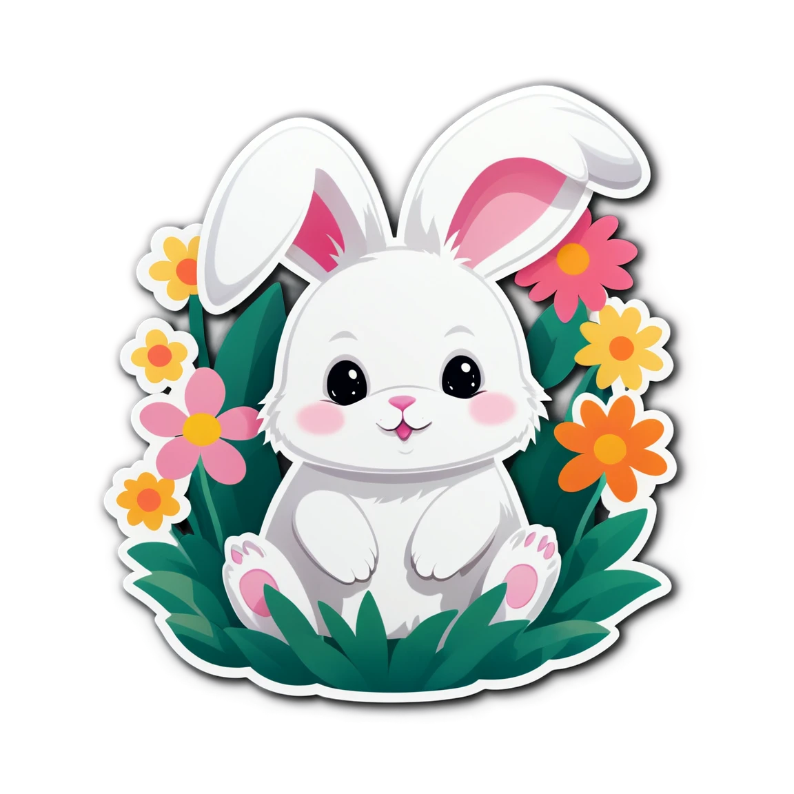 white bunny with flowers animal stickers