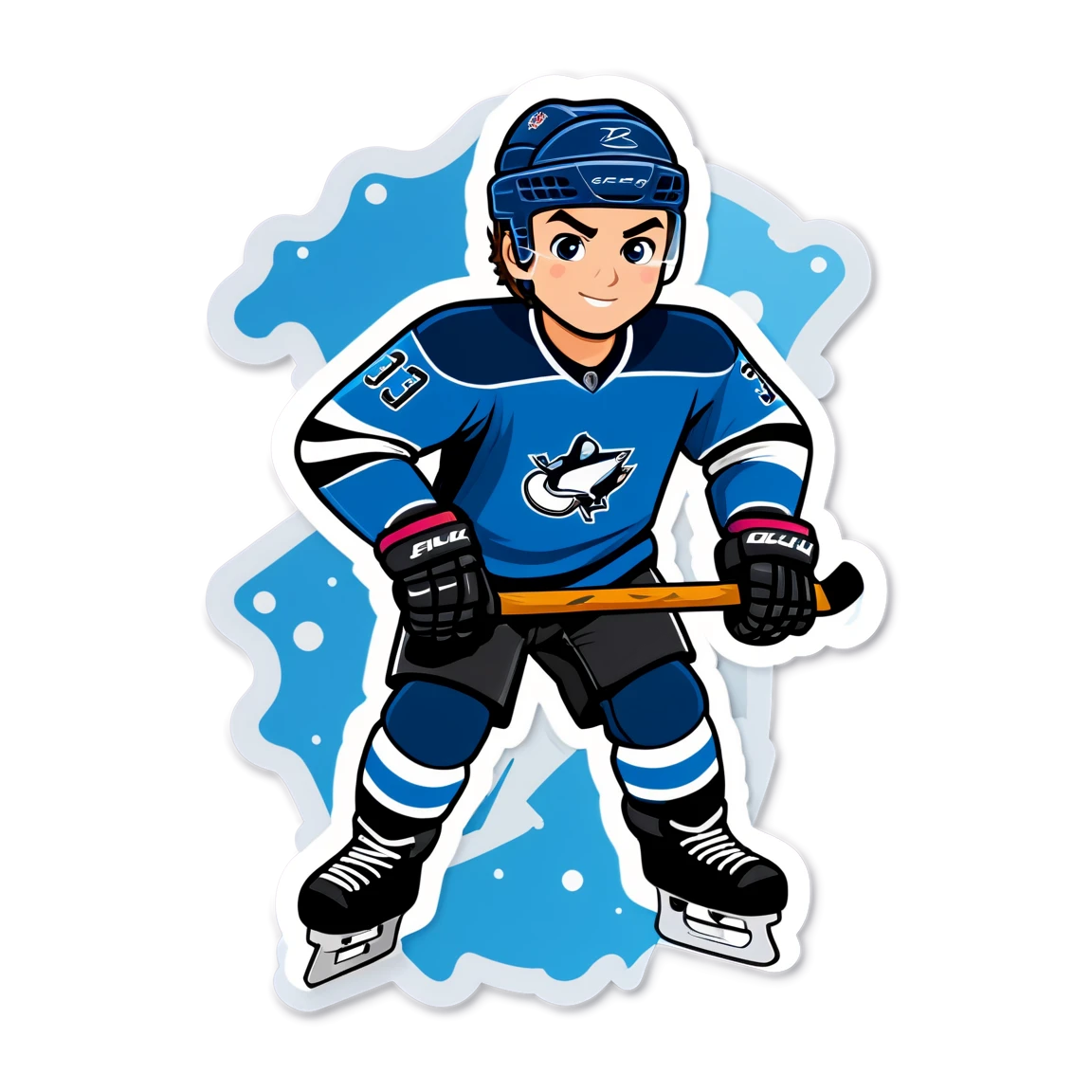 with a stick, on ice, with skates, in uniform, with puck hockey stickers