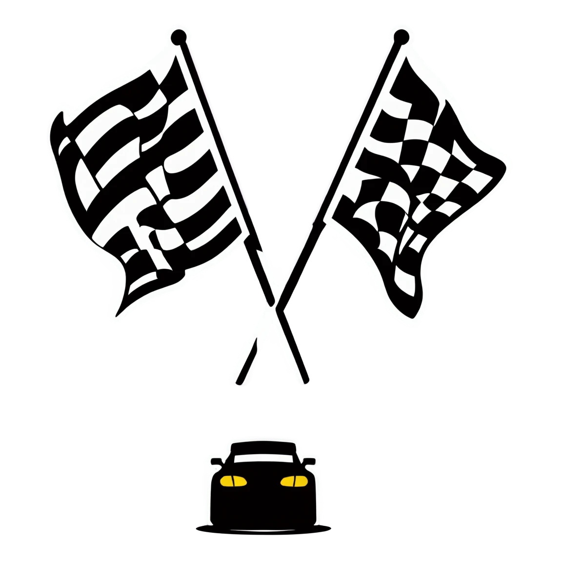 with checkered flags, on a race track, with a finish line racing stickers