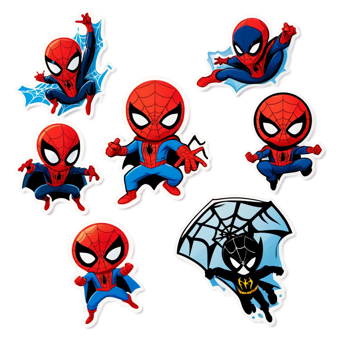 with cityscape, with action scenes, with web patterns, with iconic poses, with spider friends, with costume, with comic style, with villains, with superhero pose, with spider sense, swinging, with web shooters, with cityscape, with spider web, wearing a mask, with spider logo spiderman stickers