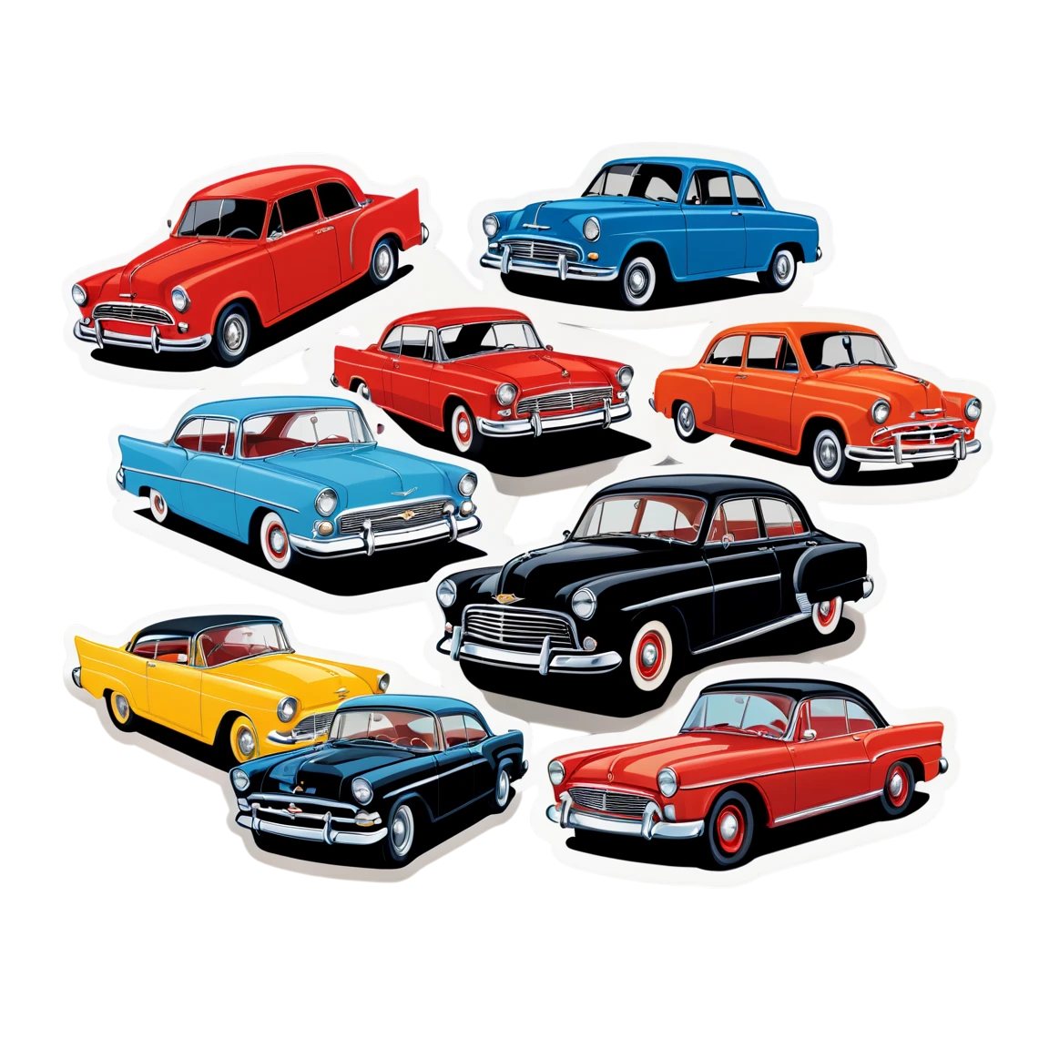 with classic cars, with classic movies vintage stickers