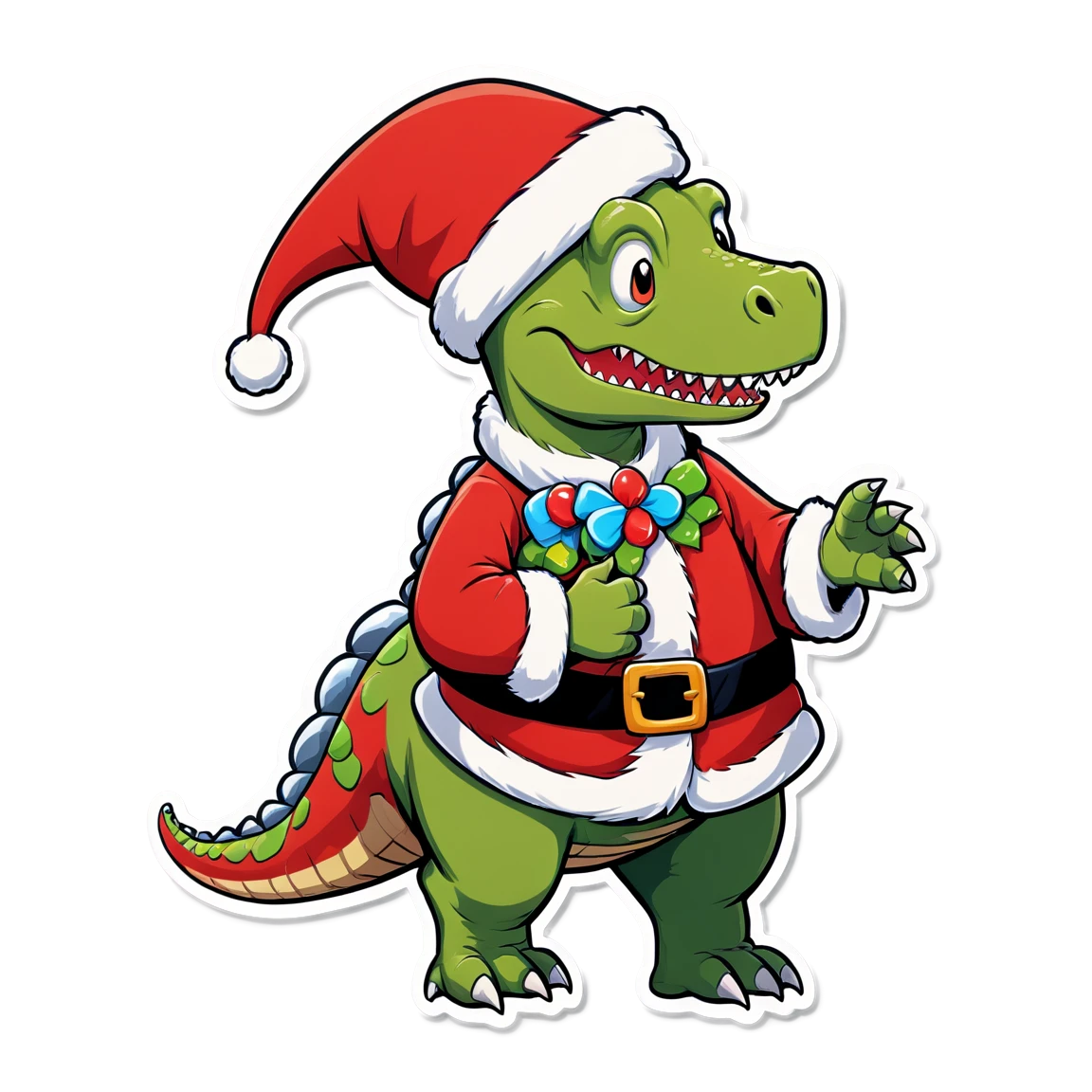 dinosaur dressed as santa claus christmas stickers