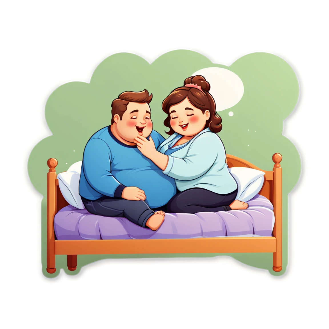 Chubby lady with man on bed good night kiss  whatsapp stickers