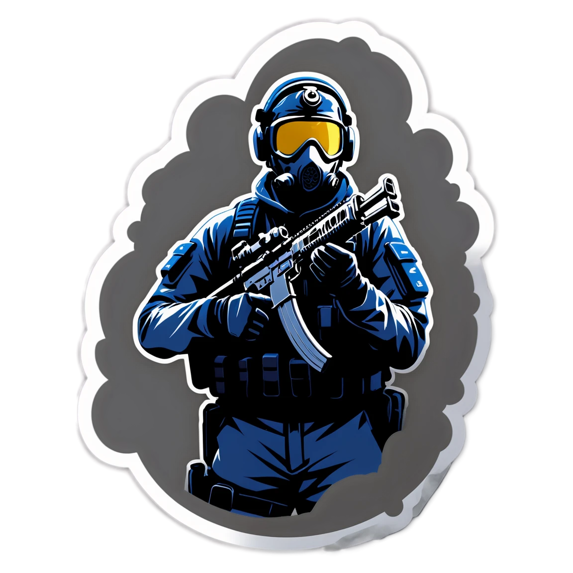 in Dust II, in a smoke screen, in a smoke screen, in tactical gear csgo stickers