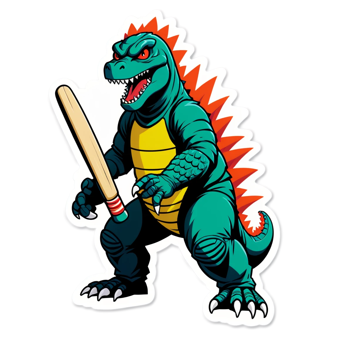 Godzilla playing a forward defensive cricket stickers