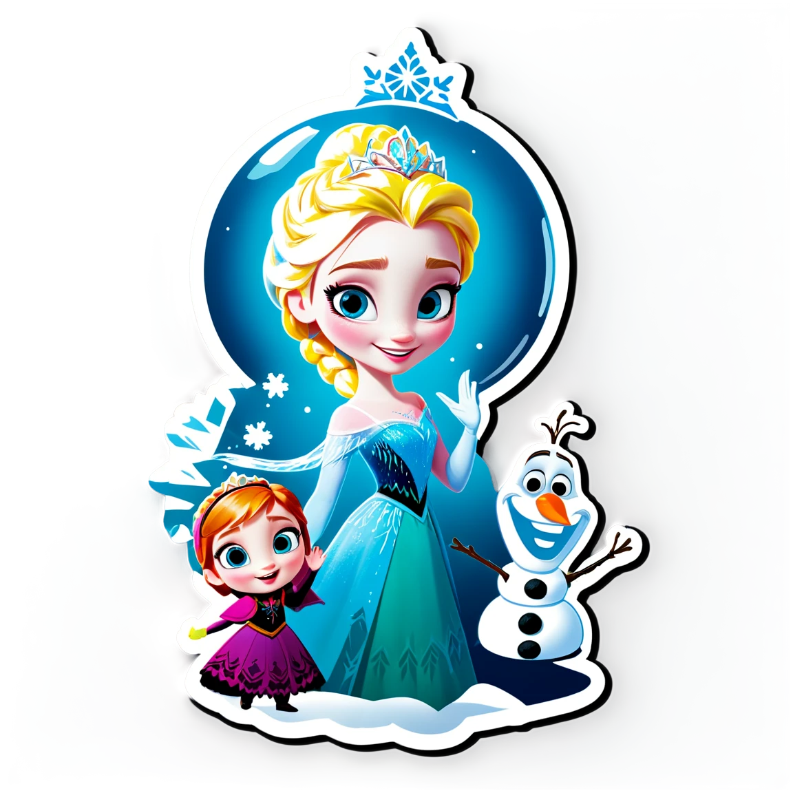 Olaf smiling, Elsa using magic, Elsa with snow globe, Anna in coronation dress, Elsa using magic, Elsa using magic frozen stickers