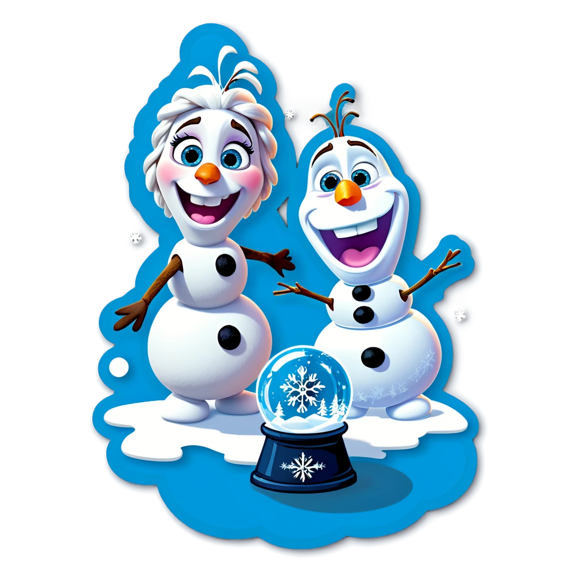 Olaf smiling, Elsa using magic, Elsa with snow globe frozen stickers