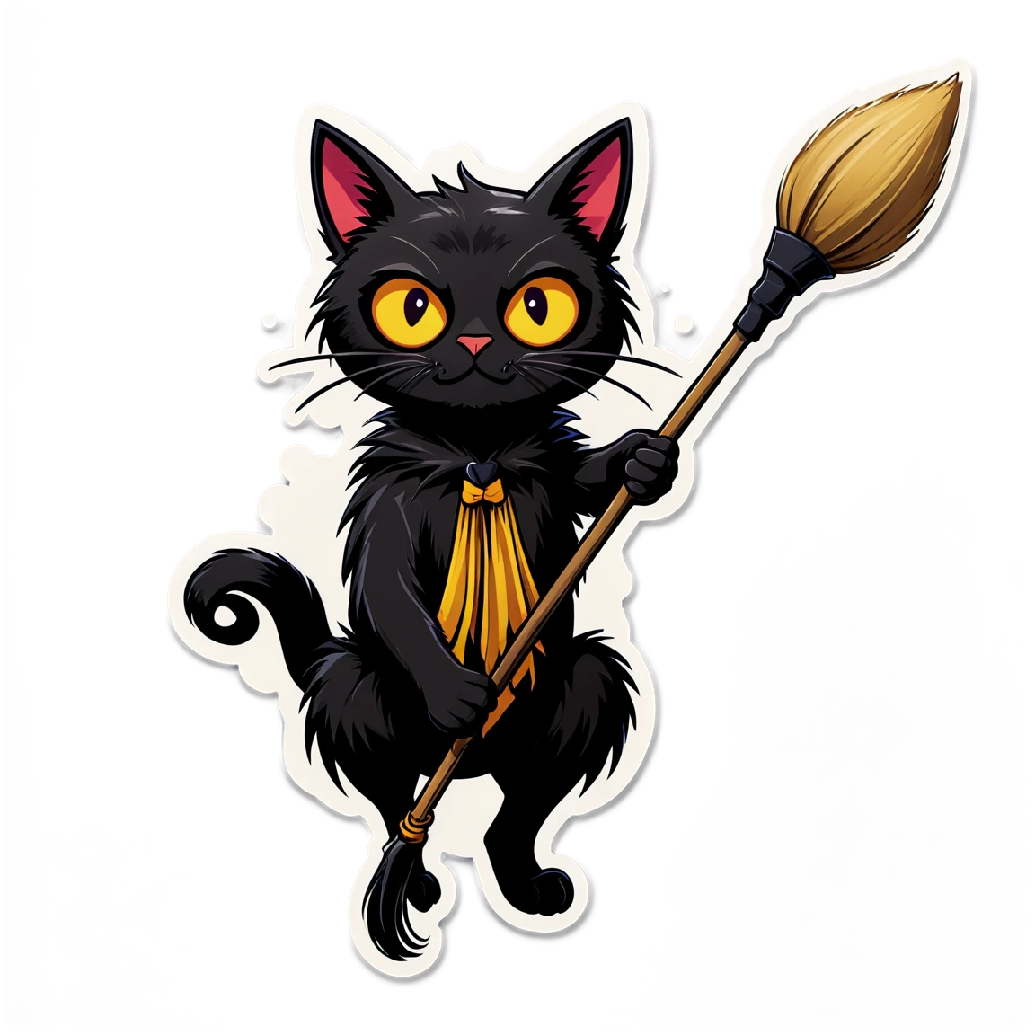 with a broomstick, with a spider, with a spider black-cat stickers