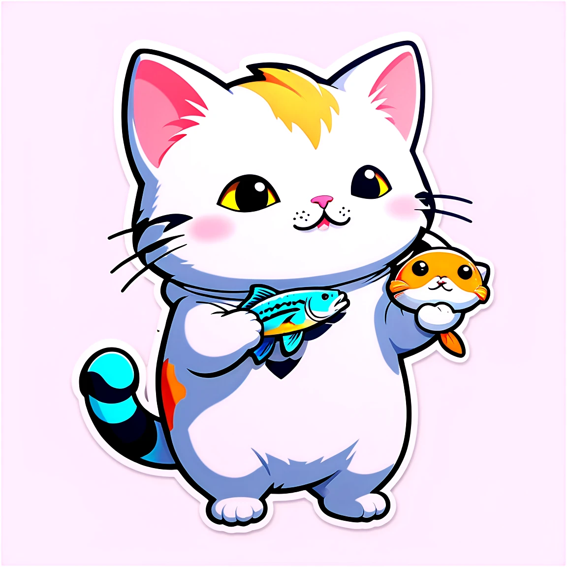 holding a fish cat stickers