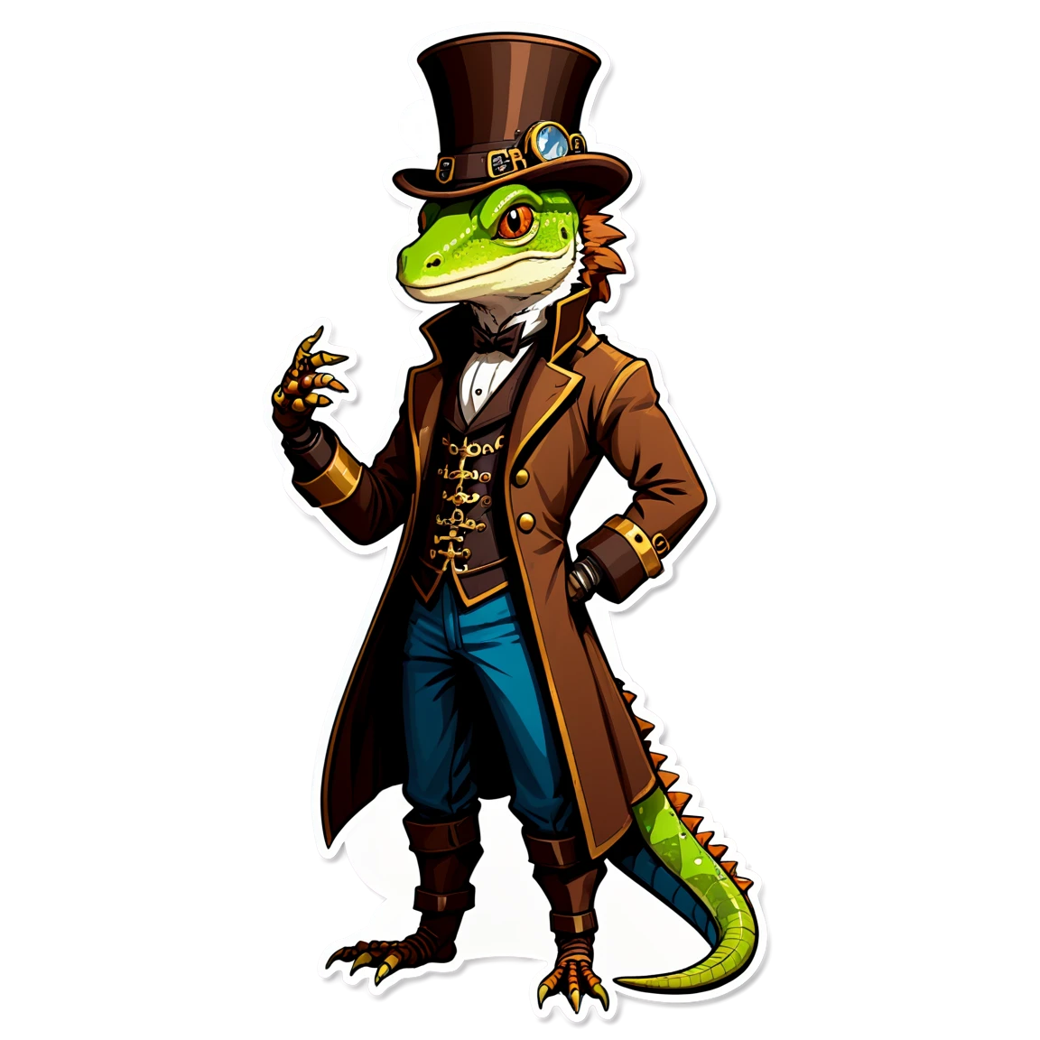 longbrown-haired steampunk male lizard furry stickers