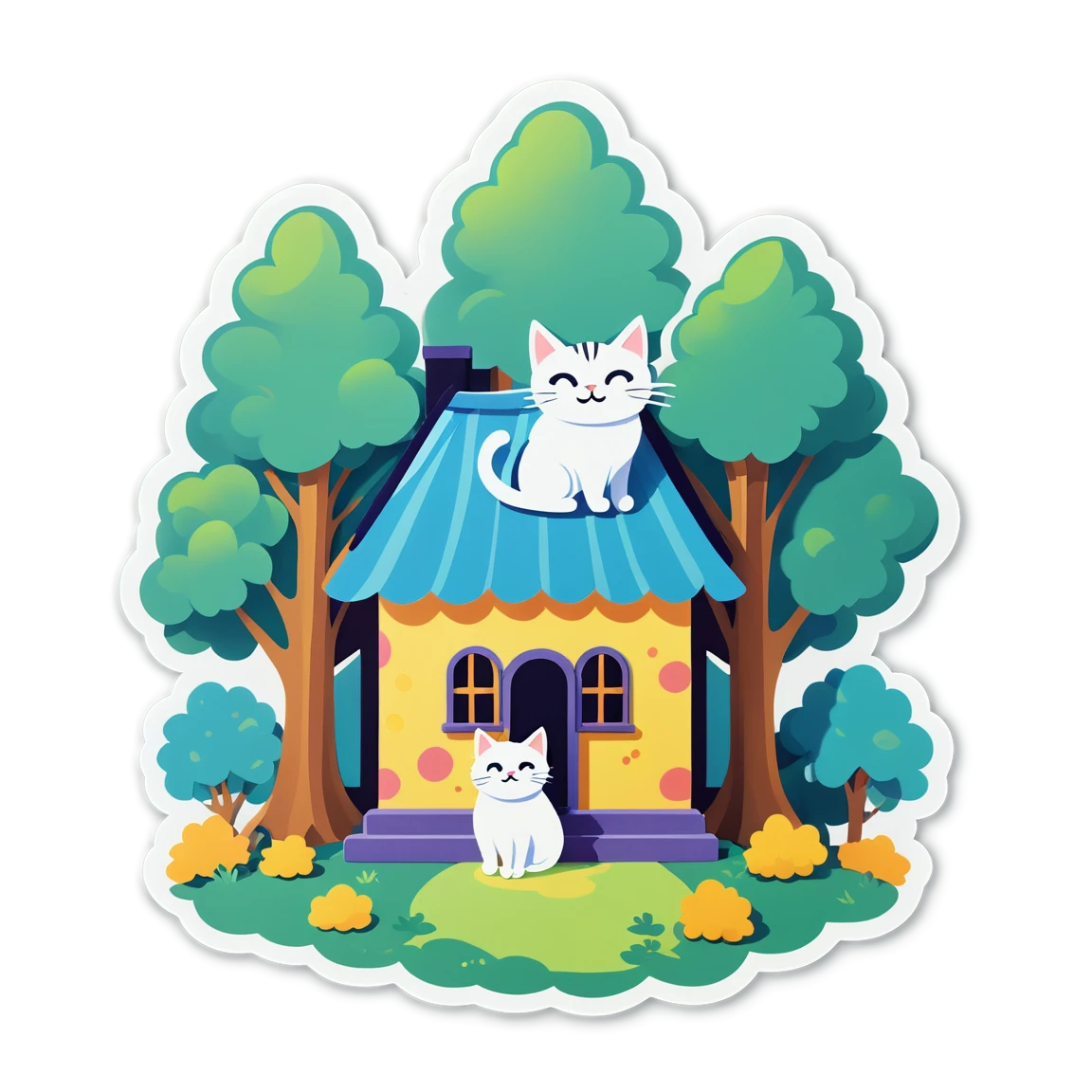 A house with trees surrounded cat stickers