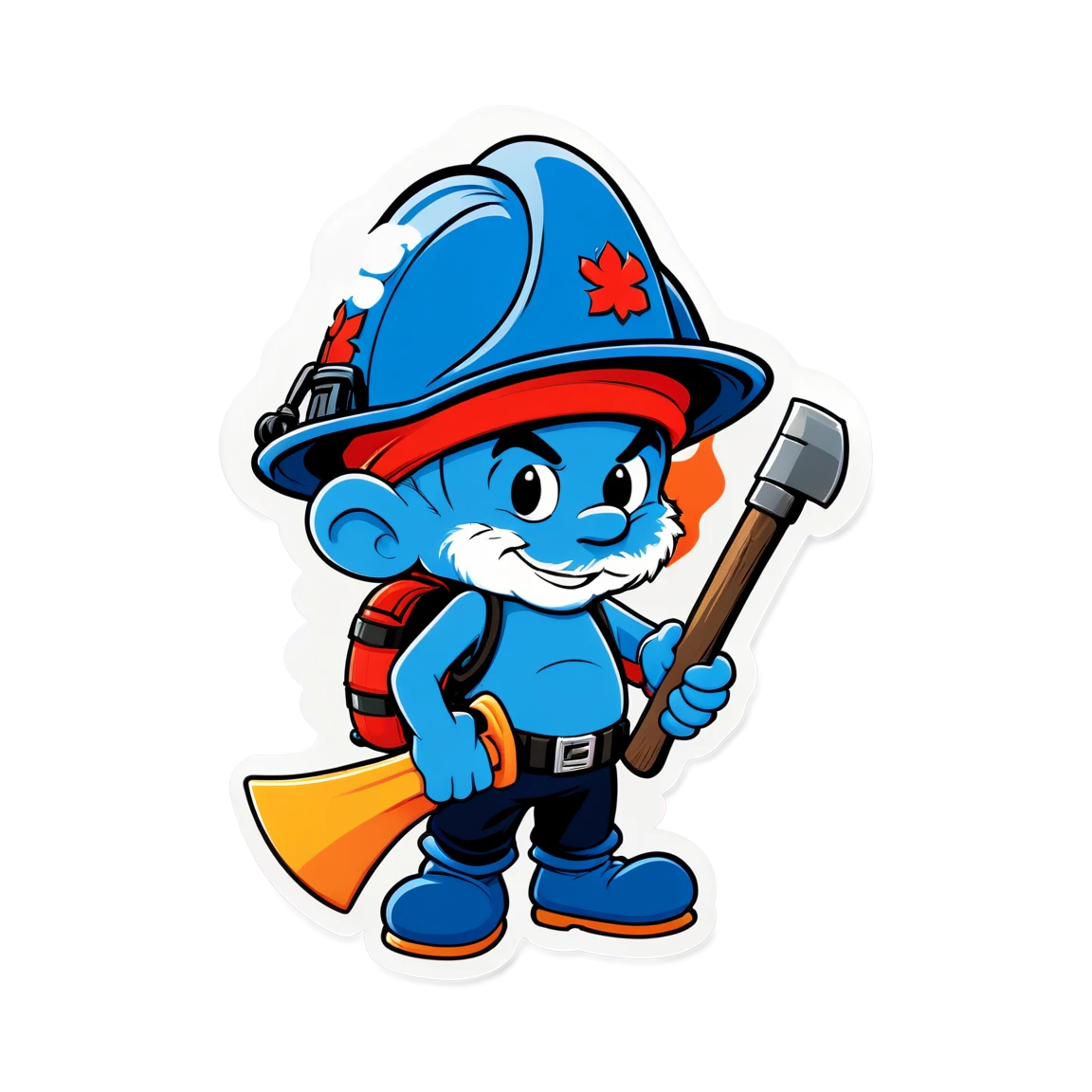 SMURF , wearing a helmet, with an axe firefighter stickers