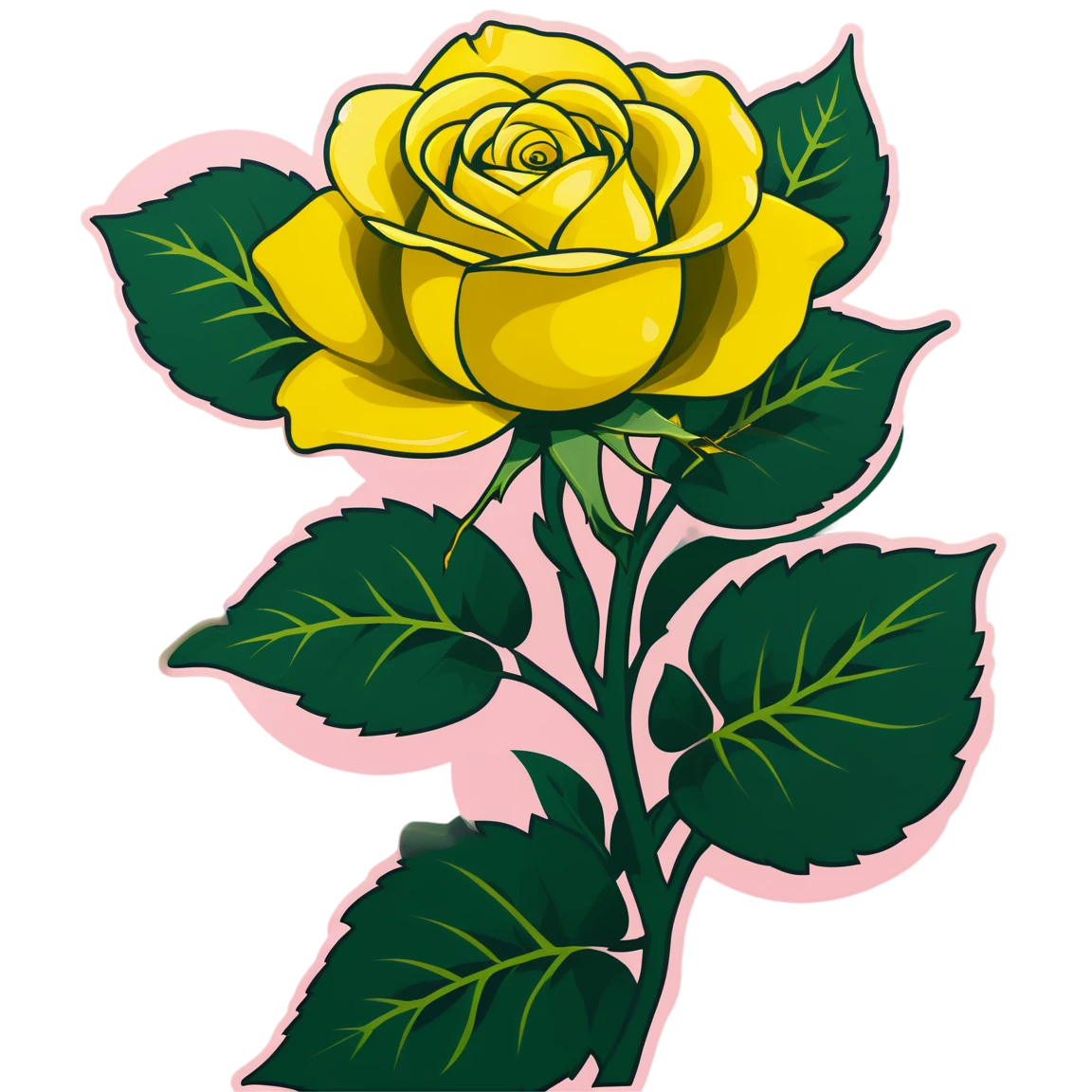 single yellow rose with horizontal green vine rose stickers