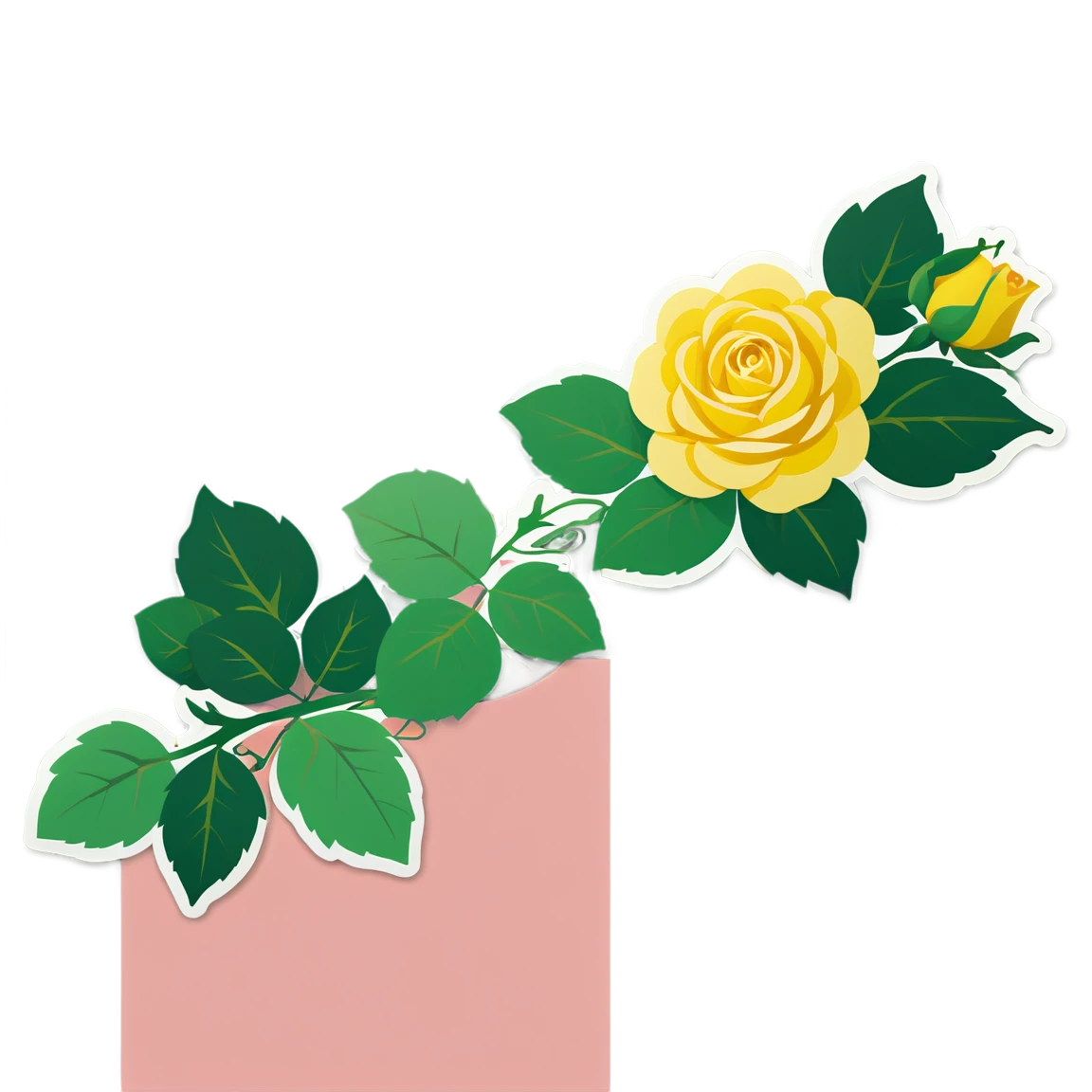 single yellow rose with horizontal green vine rose stickers