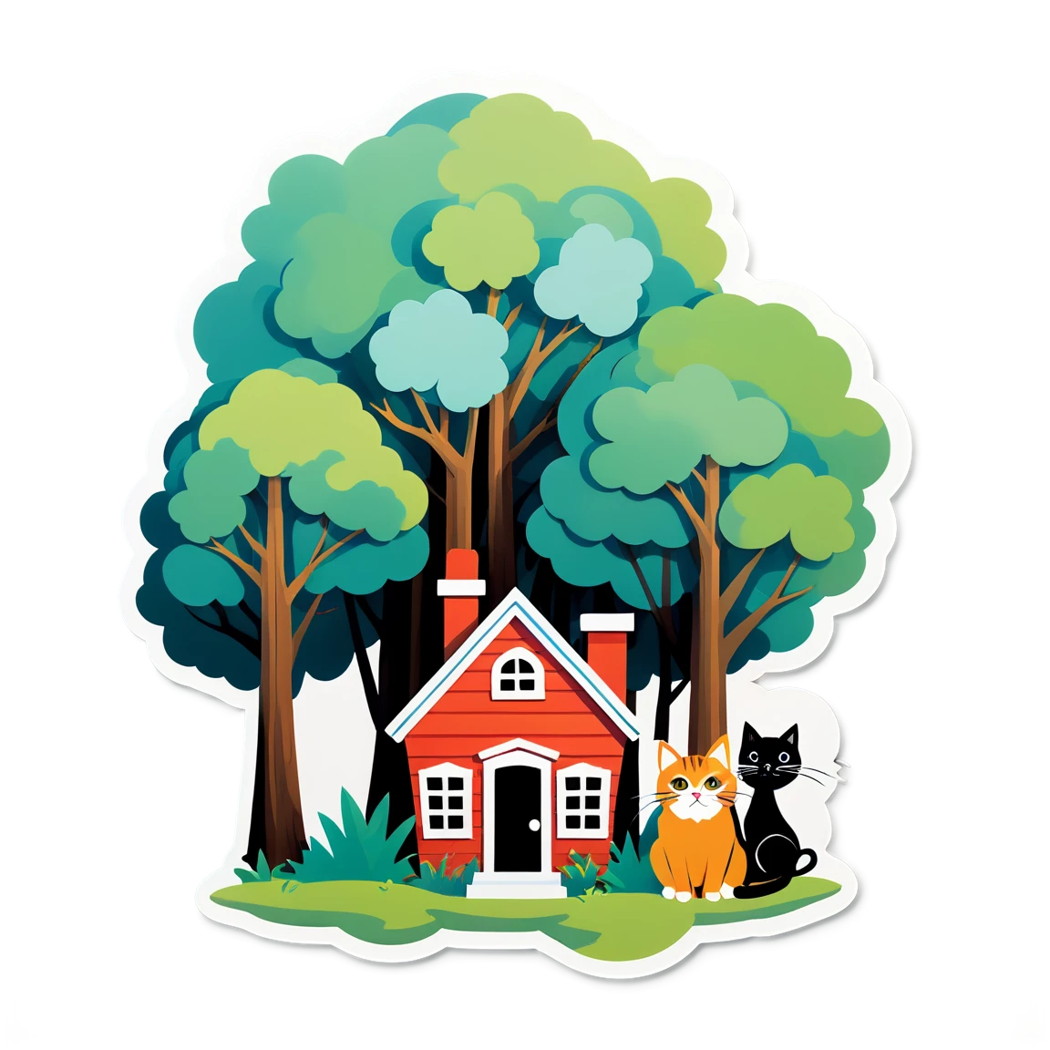 A house with trees surrounded cat stickers