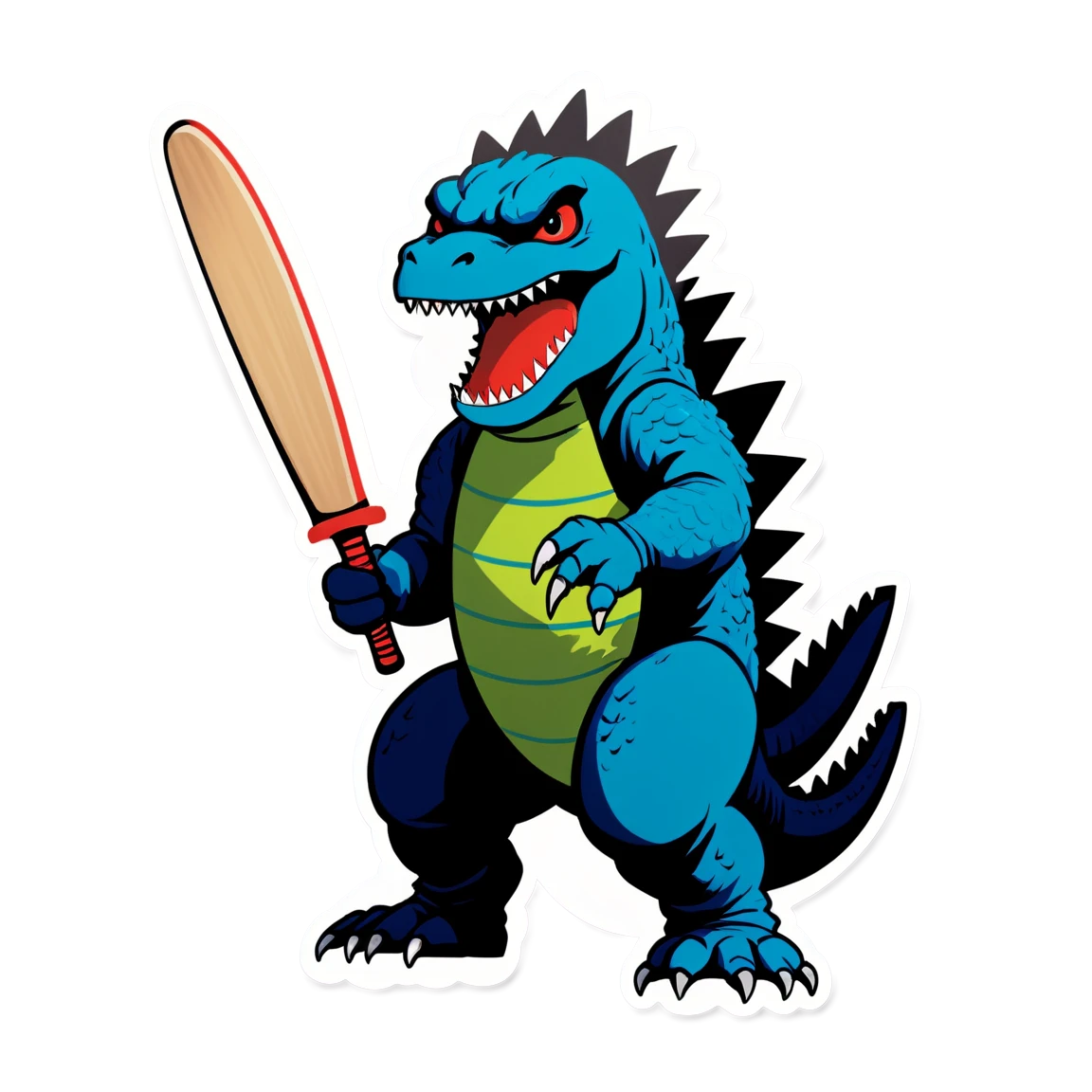 Godzilla playing a forward defensive cricket stickers