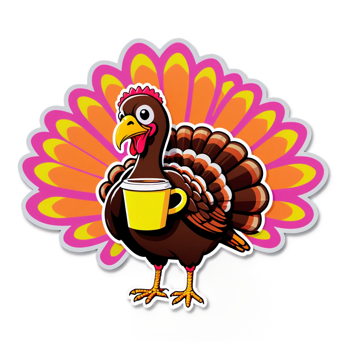 neon turkey with coffee cup turkey stickers