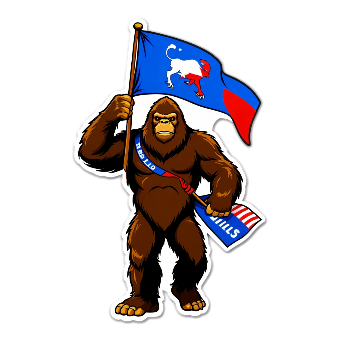 Bigfoot holding buffalo bills flag bigfoot stickers