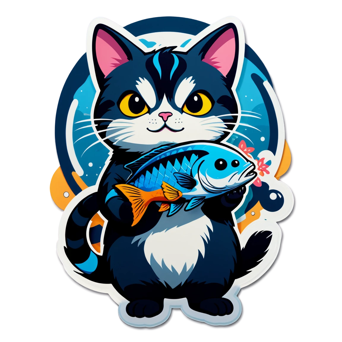 holding a fish cat stickers