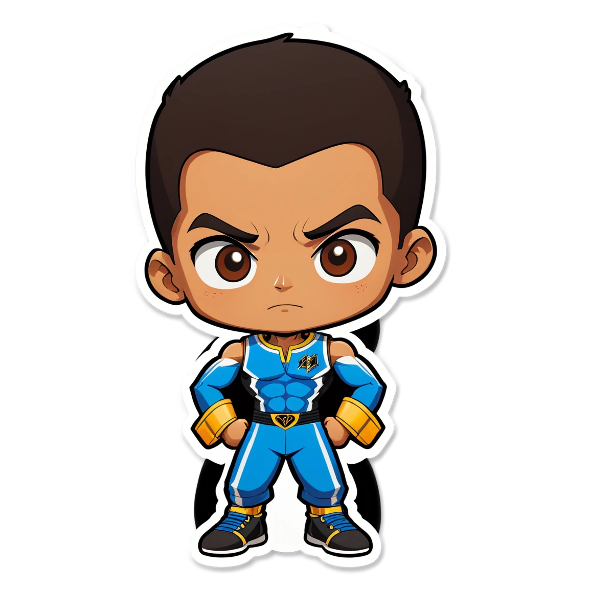 African Amercian Charecter- Brown Eyes= Black Hair- Buzz cut- athlectic build- muscular anime stickers