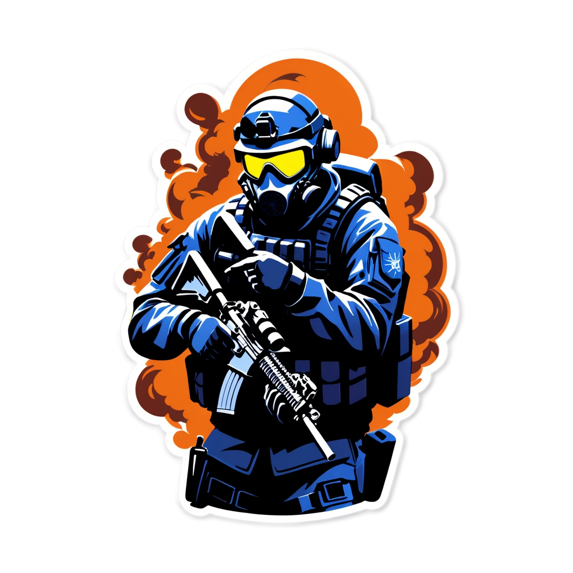 in Dust II, in a smoke screen, in a smoke screen, in tactical gear csgo stickers