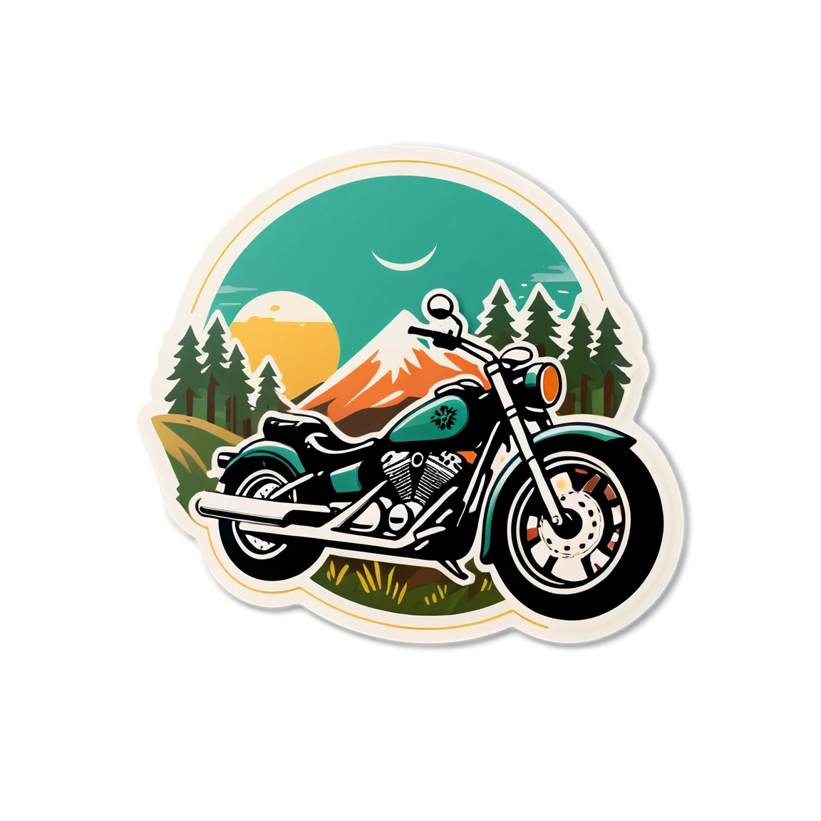 a travel with nature and a motorcycle, longing for time and back to nature band stickers