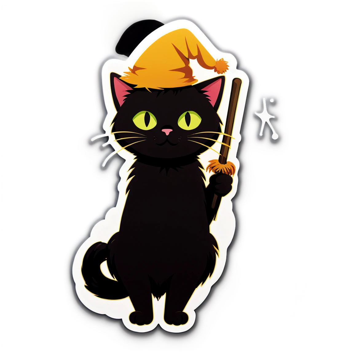 with a broomstick black-cat stickers