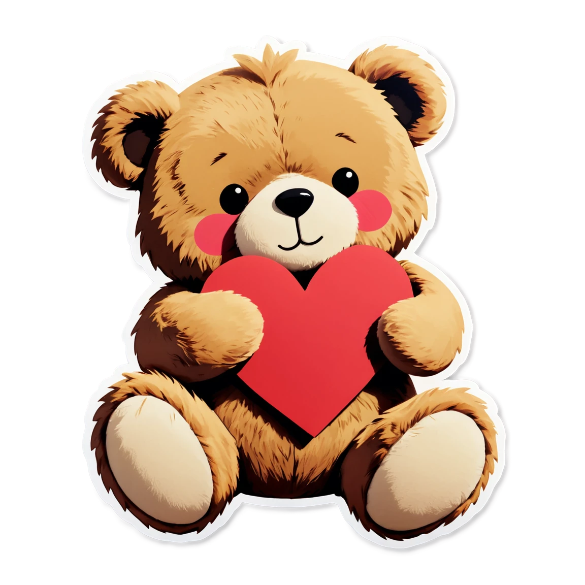 A teddy bear cuddling a giant fluffy heart with a tiny bowtie. valentine stickers