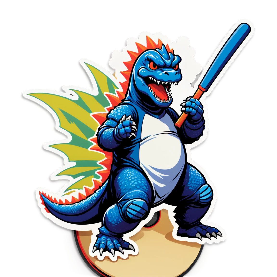 Godzilla playing a forward defensive cricket stickers