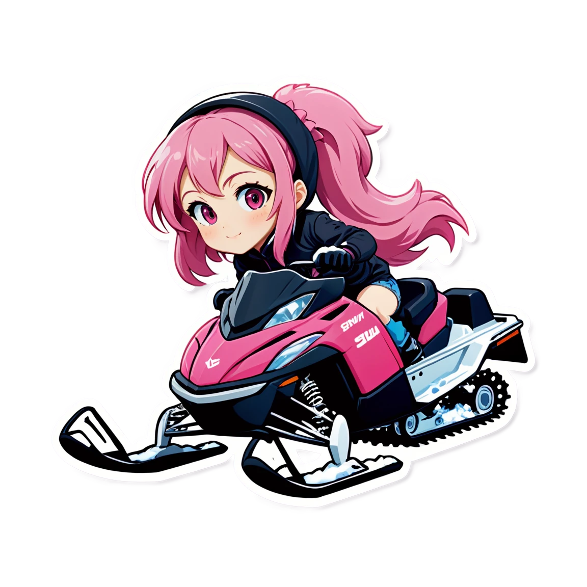 Anime, Snowmobile, adult female, butt, pink hair anime stickers