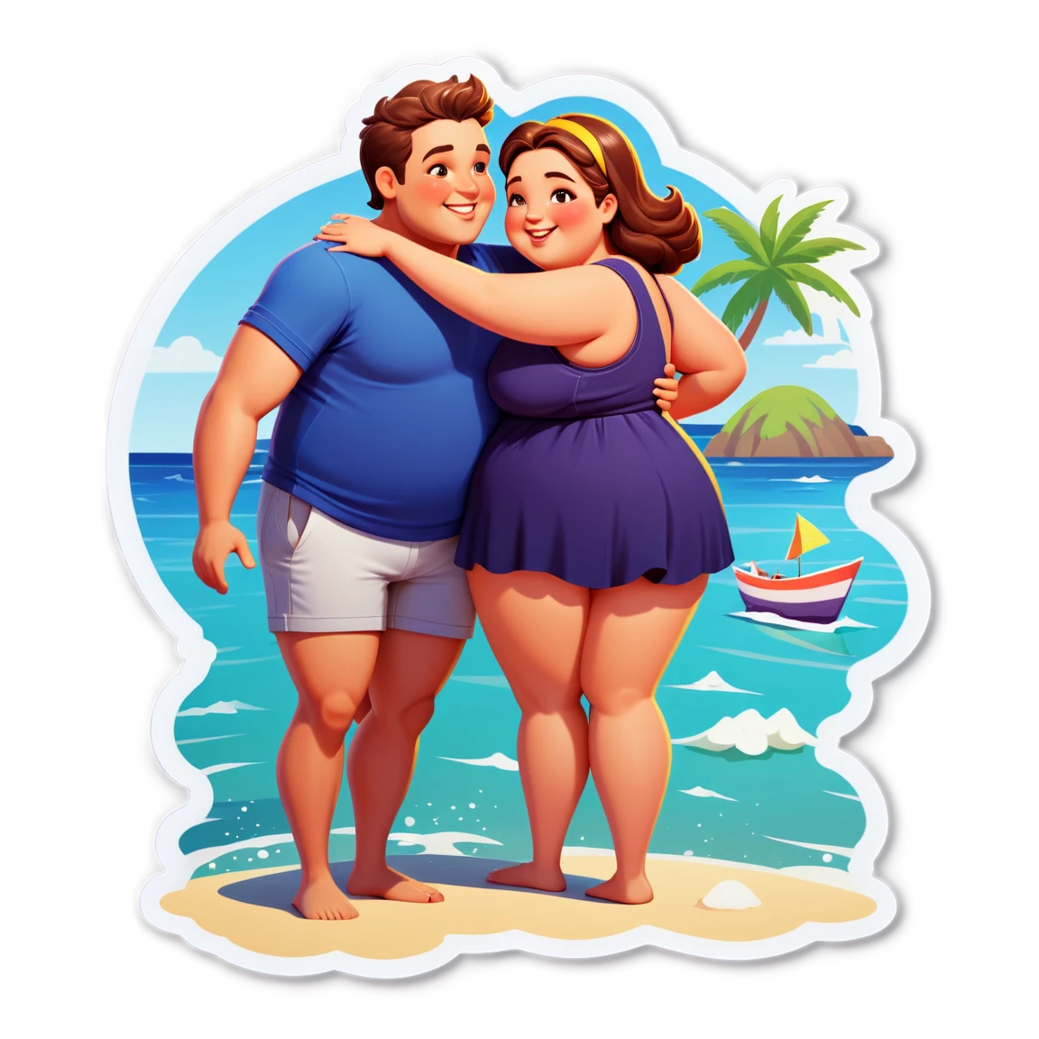 Chubby lady with man on beach romance  whatsapp stickers