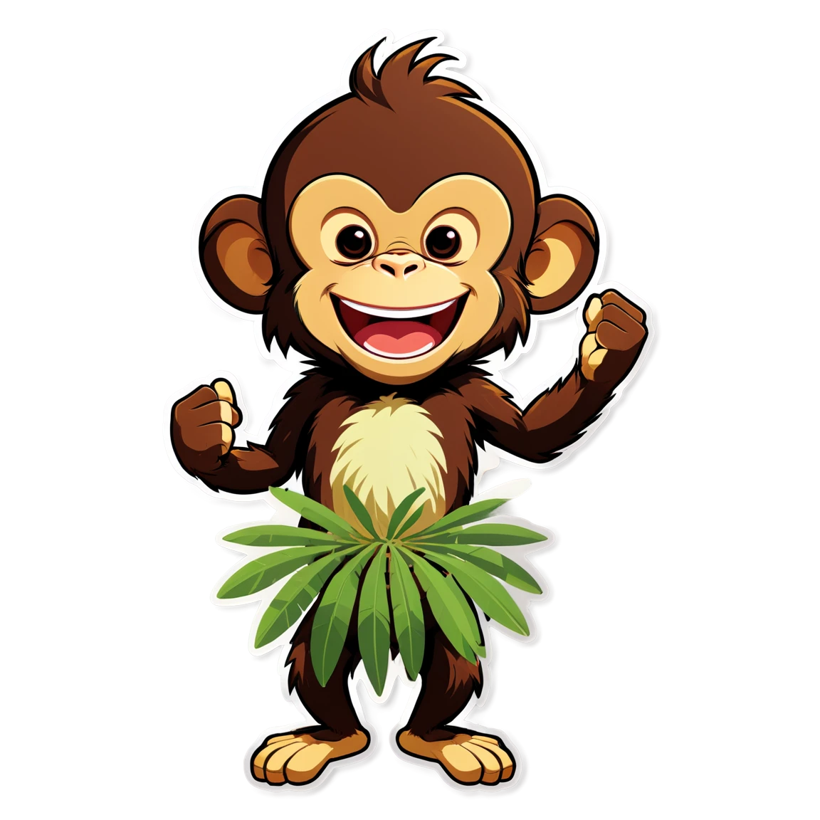 Cartoon monkey smiling, the monkey wears only a skirt made of palm leaves. csgo stickers