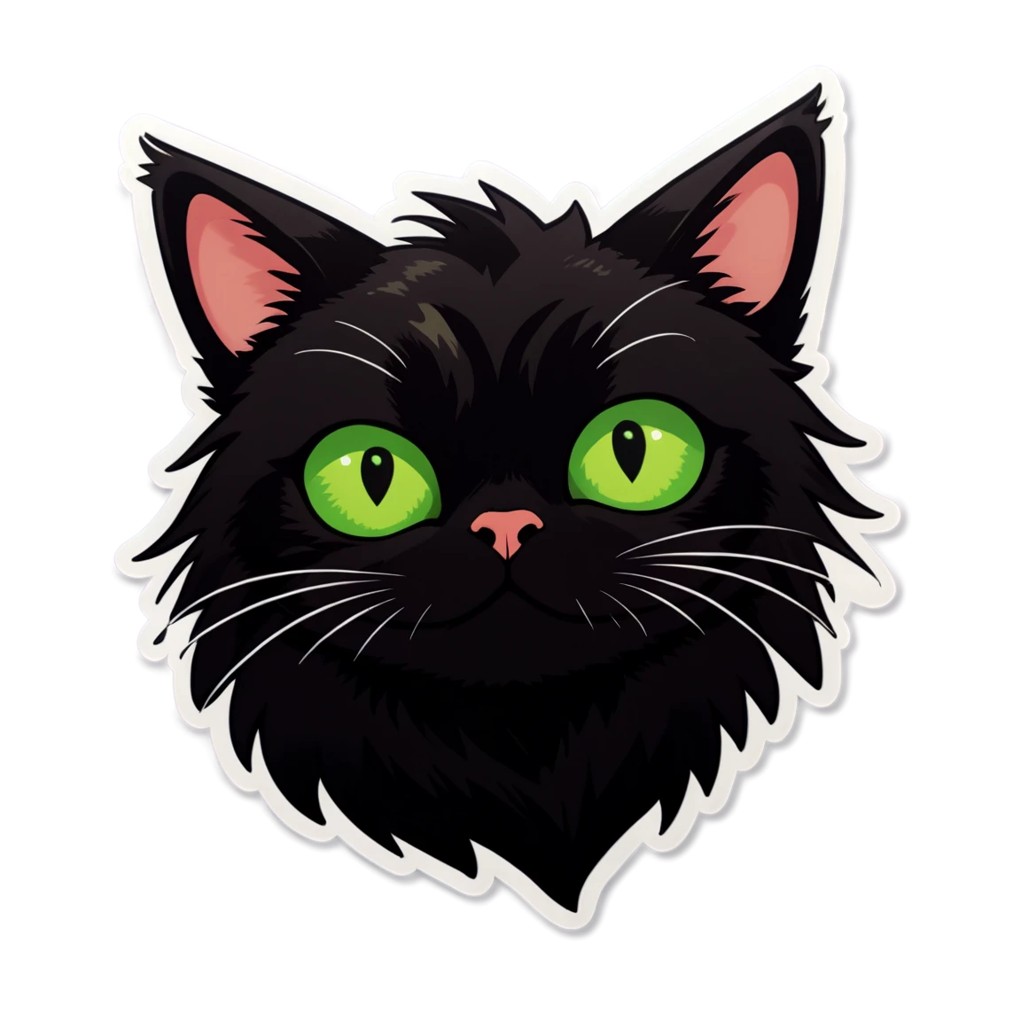 Cat, full black, green eyes, simple, humanoid furry stickers