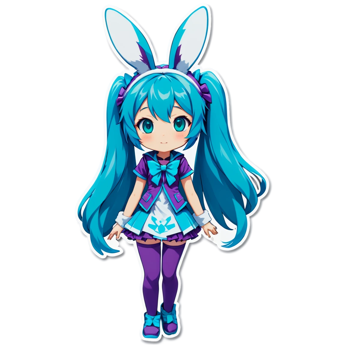 Hatsune miku rabbit hole outfit project sekai hair purple and blue outfit like a rabbit cosplay girl  project-sekai stickers