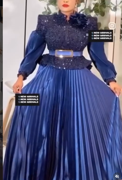 Royal blue sequin bodice pleated maxi gown