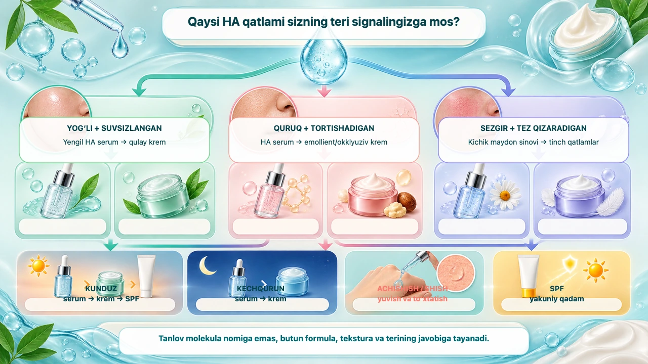 Hyaluron kislotasi nimaga kerak: namlik, molekula o‘lchami va qatlamlash — jurnal rasmi 3