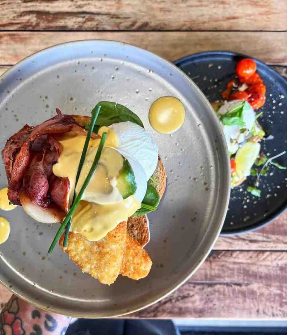 Bacon eggs benedict served at The Nines café in Maroochydore Bacon eggs benedict served at The Nines café in Maroochydore