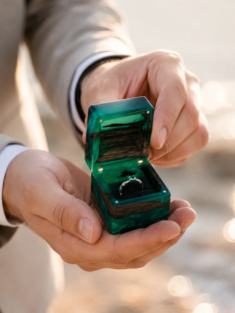 engraved wood resin ring box